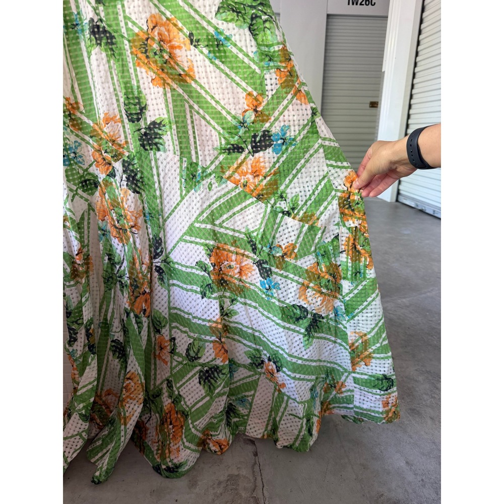 Maeve Anthropologie Maxi Dress 4 Green Floral Open Back Cap Sleeve - Picture 5 of 9